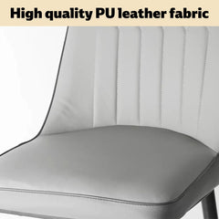 Light gray PU leather chair back with vertical stitched channel quilting