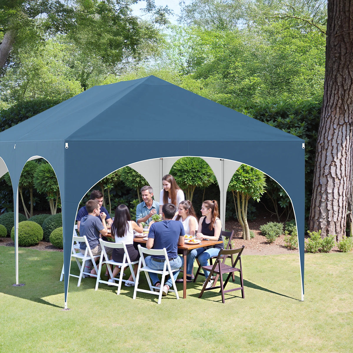 WOLTU folding pavilion gazebo with arched open sides, blue canopy for outdoor parties