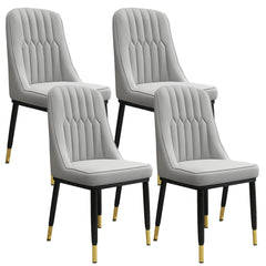 Set of 4 dining chairs, light gray padded PU leather, tufted back, black frame, gold legs
