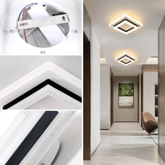 LED ceiling light hardware and lit square panel, white frame and black center