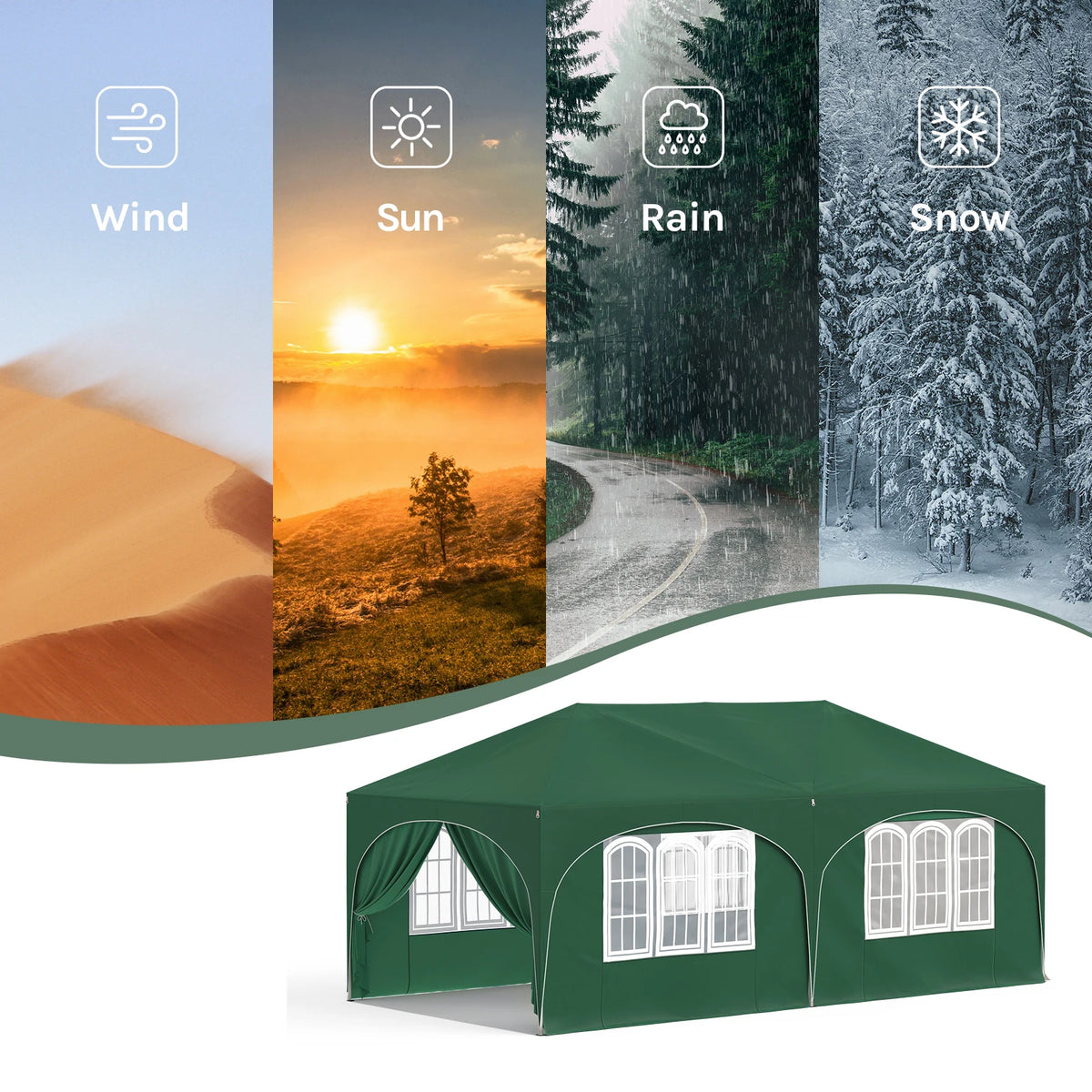 WOLTU folding pavilion gazebo with sidewalls, green canopy with arched door openings