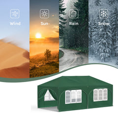 WOLTU folding pavilion gazebo with sidewalls, green canopy with arched door openings