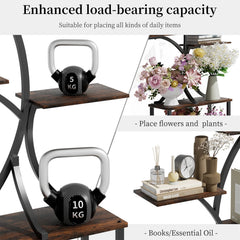 Tree-shaped metal 7-tier plant stand with strong frame, shown with 5 kg and 10 kg