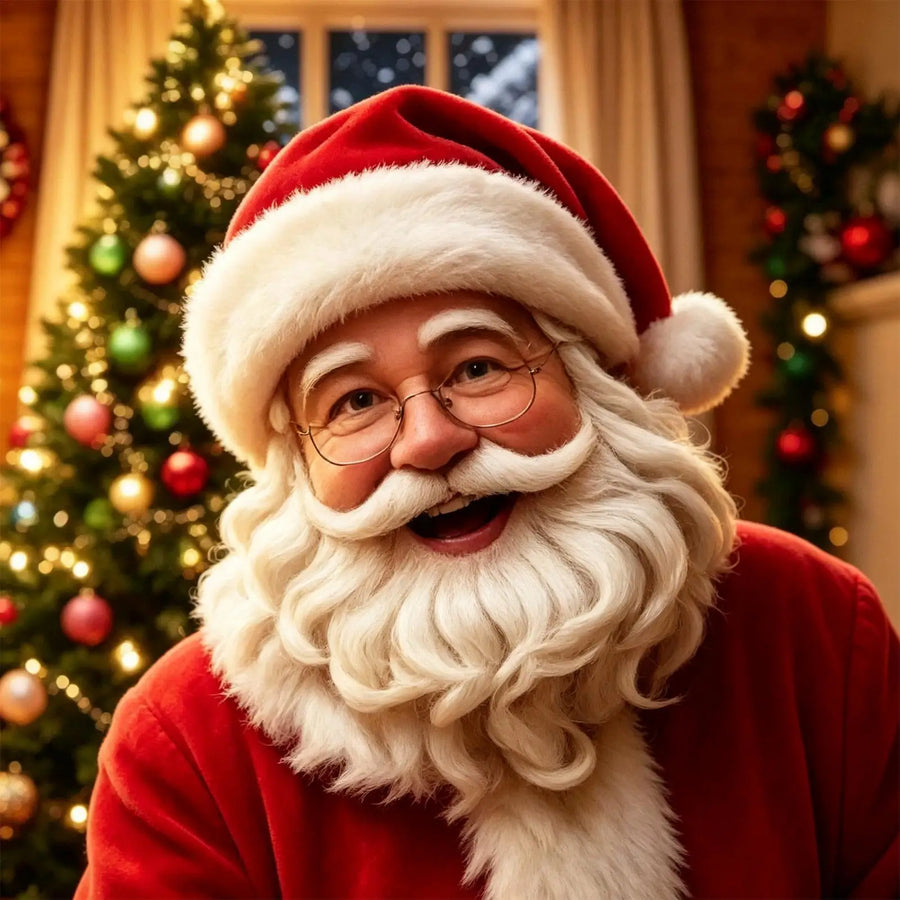 Santa Claus head and shoulders in red hat and glasses for Christmas door banner