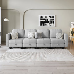 Light gray fabric modular sectional sofa with removable back cushion covers
