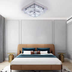 Clear crystal LED ceiling chandelier light with chrome mounting plate