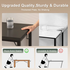 Black computer desk with thick tabletop edge and reinforced metal leg frame