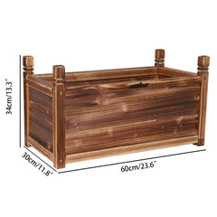 Compact wooden raised planter box with slatted panels, corner posts, and open planting area
