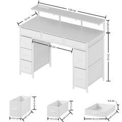 White computer desk with 9 drawers, wide desktop, and adjustable leveling feet