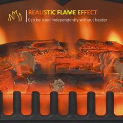 Orange flame effect over dark log pieces inside the glass fireplace window