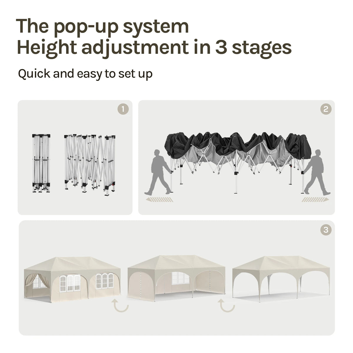WOLTU folding pavilion gazebo height adjustment in 3 stages, pop-up frame diagram
