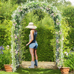 Garden arch trellis with flowering vines and arched frame for climbing plants