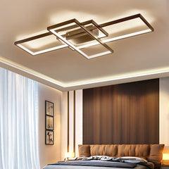Modern rectangular LED ceiling chandelier with dark metal frame and four rectangular light panels