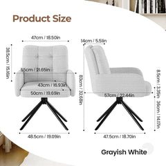 Gray boucle tub swivel accent chair size view with thick seat cushion and black tripod legs