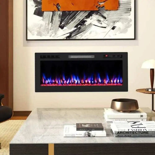 42 Inch Recessed Fireplace Insert With WiFi Smart Control, 12 Flame And Ember Colors, Dual Heat Modes, Wall Mounted