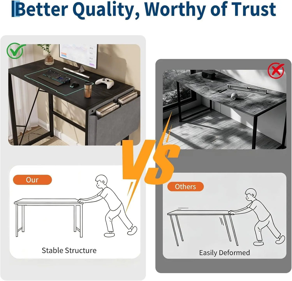 Black folding table with stable structure and non-slip feet for secure use