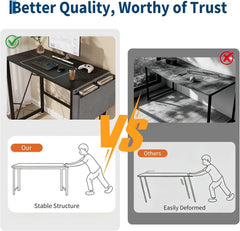 Black folding table with stable structure and non-slip feet for secure use