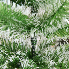 Close-up of green artificial Christmas tree branches with dense needles.