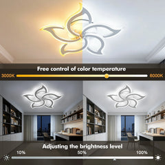 Flower-shaped LED ceiling light showing adjustable color temperature and brightness levels