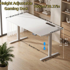 Height-adjustable desk size diagram with 100cm tabletop and adjustable height legs