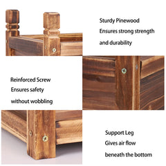Wooden raised planter bed corner joints with screws and support legs for airflow