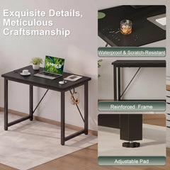 Black computer desk with waterproof scratch-resistant surface and reinforced frame