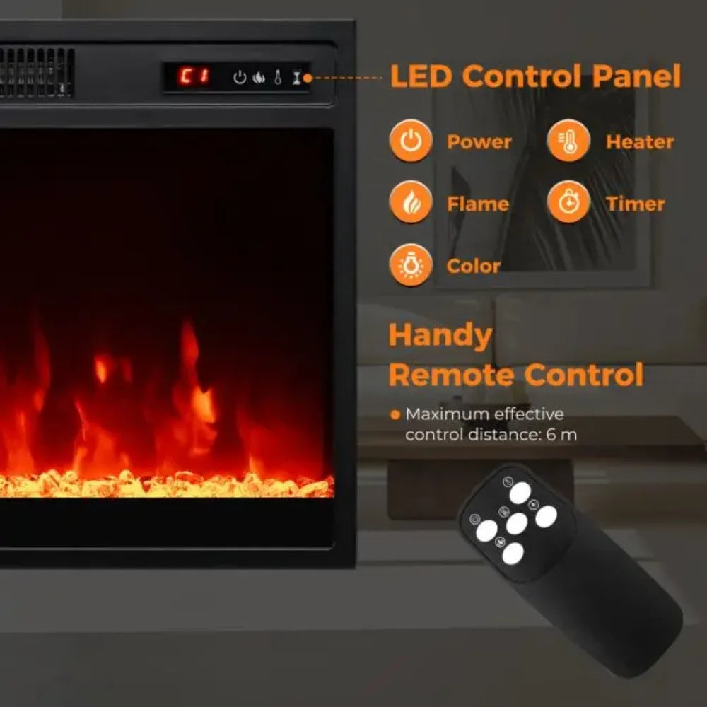 LED control panel with buttons and included remote control for electric fireplace