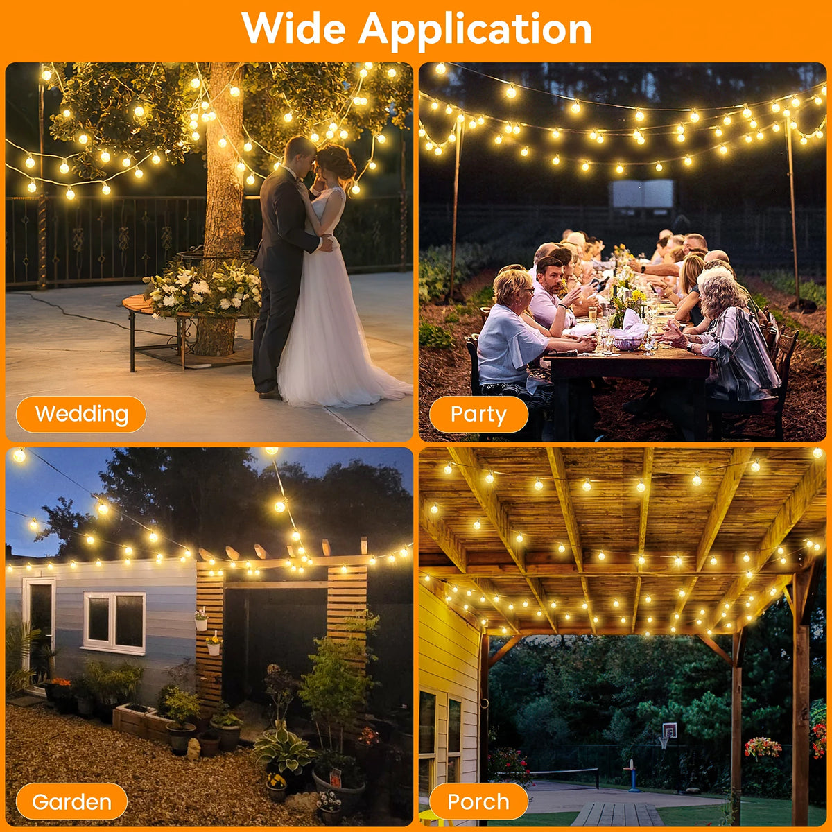 Outdoor G40 globe string lights with warm bulbs for patio, garden, and porch