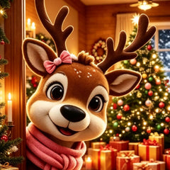 Christmas door banner with reindeer and snowman figures in scarves and hats