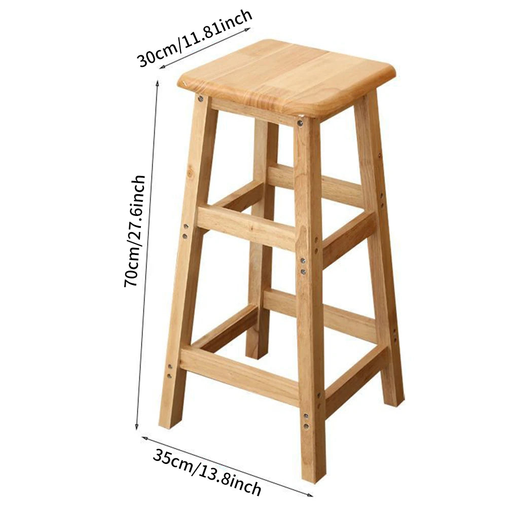 Natural wood tall bar stool with square seat and ladder-style footrest