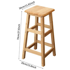 Natural wood tall bar stool with square seat and ladder-style footrest