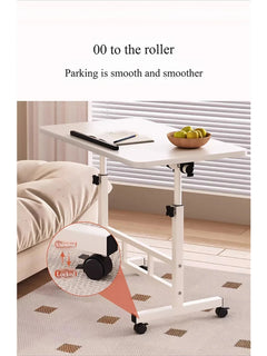 White rolling laptop desk with locked casters and lower support frame