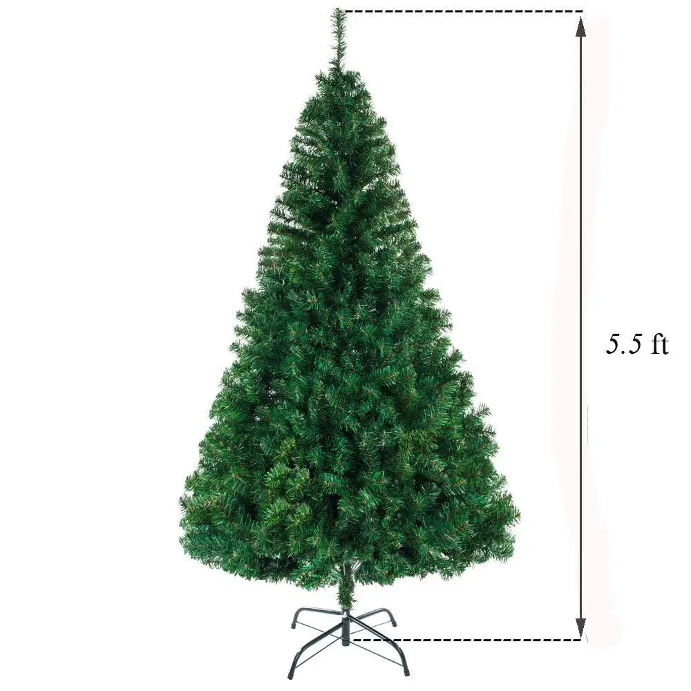 Green 5.5 ft artificial Christmas tree on metal tripod stand (size view)