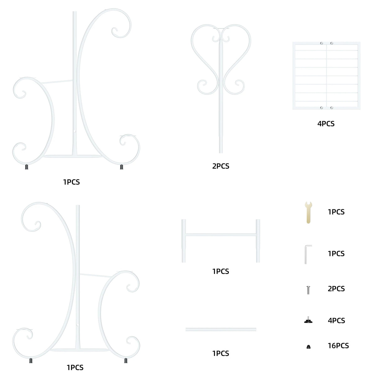 White plant stand parts diagram with numbered components for assembly