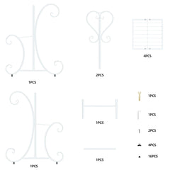 White plant stand parts diagram with numbered components for assembly