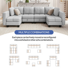 Grey sectional sofa with modular corner and ottoman-style chaise sections
