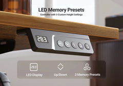 Standing desk LED memory controller panel with up/down buttons and preset keys