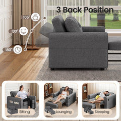 Dark grey sofa bed chair back view showing fold-down back support