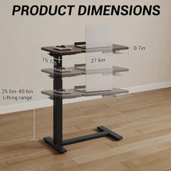 Height-adjustable overbed table with tilting top and black standing base