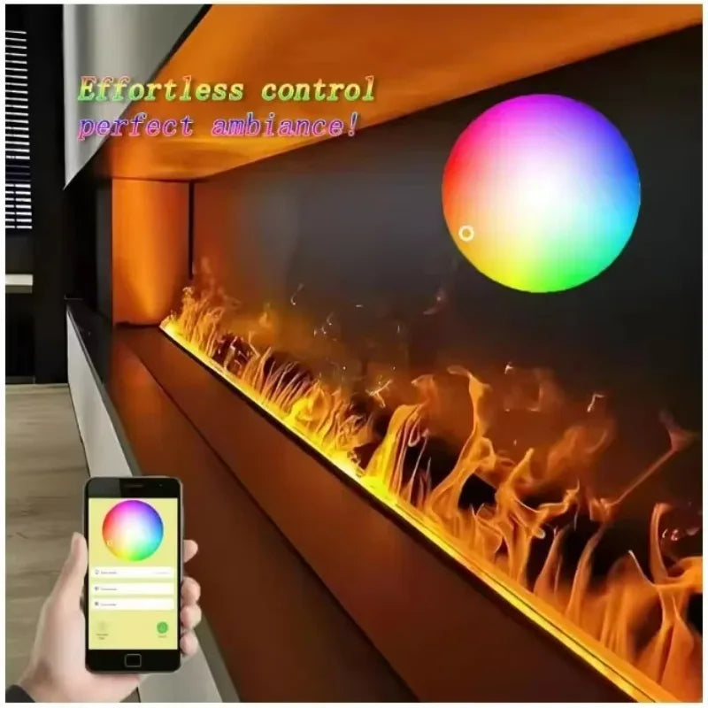 Remote-controlled smart electric fireplace with multicolor ambient light and flames