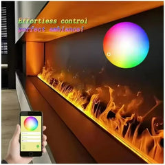 Remote-controlled smart electric fireplace with multicolor ambient light and flames
