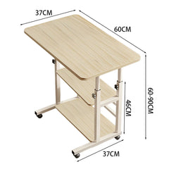 Light wood lift-top bedside desk table with lower storage shelf and wheels