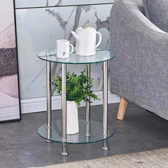 Round 2-tier clear glass end table with stainless steel legs