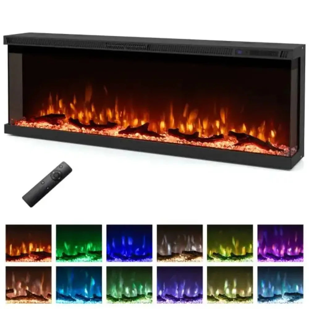 3-sided electric fireplace insert with orange flame effect and included remote