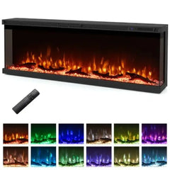 3-sided electric fireplace insert with orange flame effect and included remote