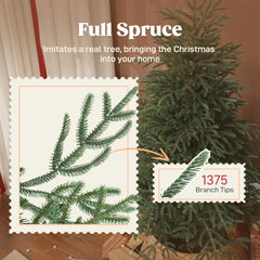 Full spruce Christmas tree branch tips detail, green foliage