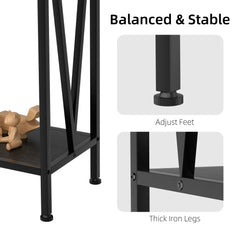 2-tier console table with black metal legs, adjustable feet, and stable V-frame design.