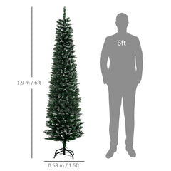 6ft artificial snow-dipped pencil Christmas tree with size dimensions and stand