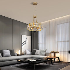 Gold crystal pendant ceiling lamp with faceted clear glass shade and hanging chain