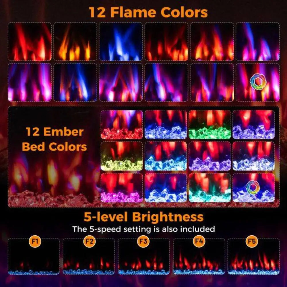 Electric fireplace color panel showing 12 flame and 12 ember bed color options